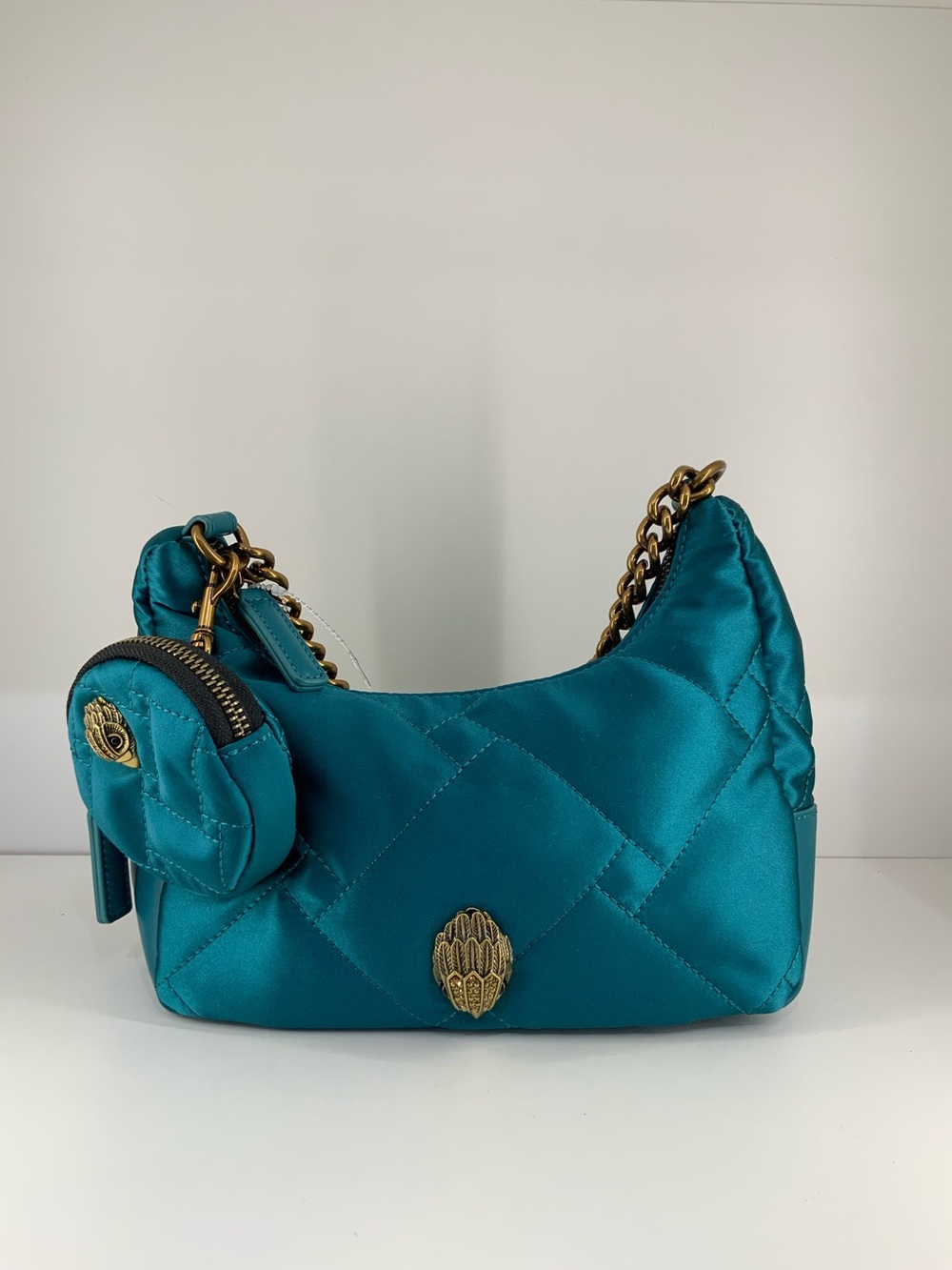 Pre Owned Kurt Geiger Small Nylon Xbdy Deep Teal w/Coin Purse/chain Cross Body.